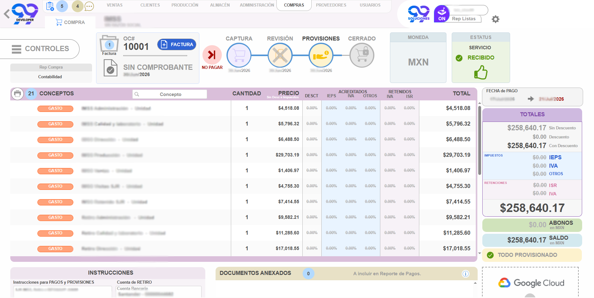 Panel de 99 Soluciones: compras
